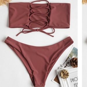 Worn once -Unlined Back Lace-up Bandeau Bikini Set